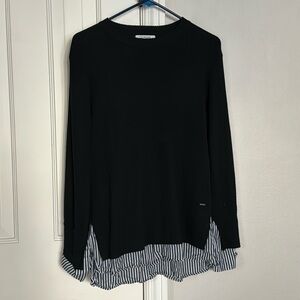 NWOT Q2 Collection Black Striped Layered Sweater Blouse